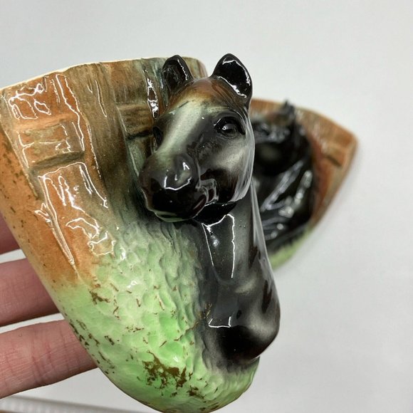 Vintage Elbro Japan Ceramic Horse Head hand Decorated Wall Pocket Set of 2 - Picture 7 of 10
